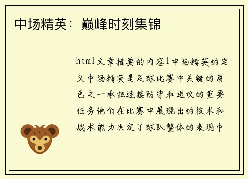 中场精英：巅峰时刻集锦